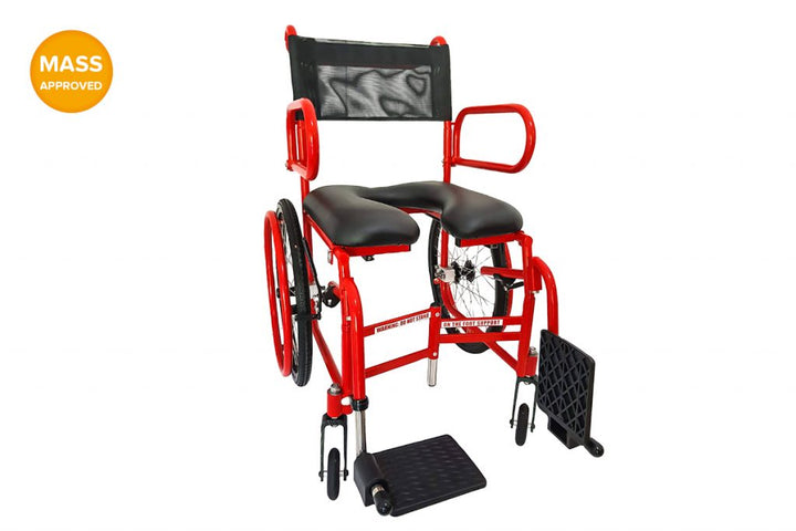 K.I.S. MOBILE SHOWER COMMODE – SELF-PROPELLED- 
Crafted with Excellence in 304 Grade Stainless Steel
The K.I.S. MSCSP wheelchair is a testament to quality, made from robust 304-grade stainless steel tube and cust- Surgical EngineeringWheelchair Supplier Brisbane - K.I.S